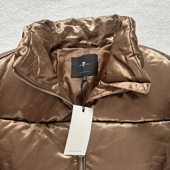 7 For All Mankind Cropped Puffer Jacket Bronze Size L NWT - Picture 4 of 8